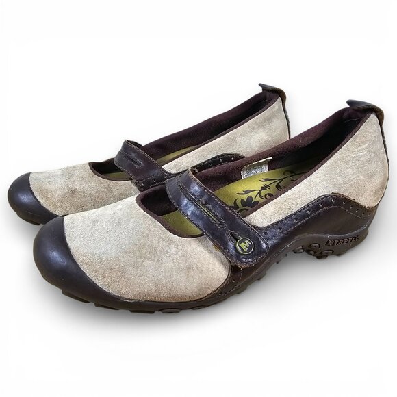 Merrell Shoes - Merrell Plaza Bandeau Womens Mary Jane Shoes Outdoor Dark Taupe Suede Size 9